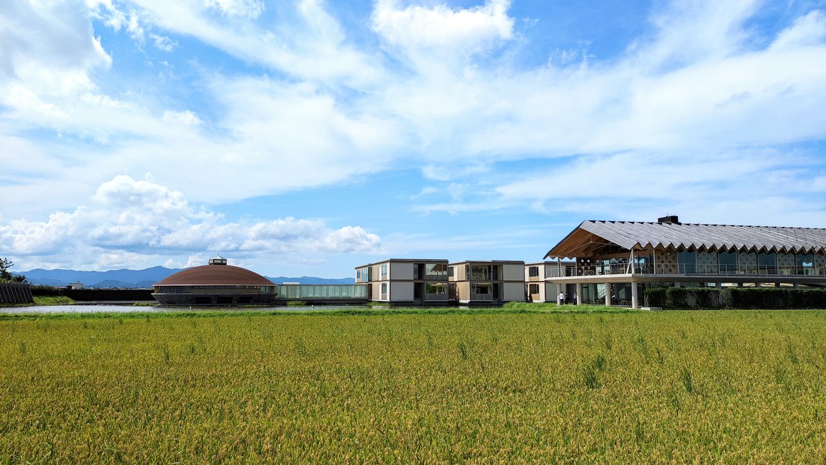 昼間の田んぼとSUIDEN TERRASSEの外観